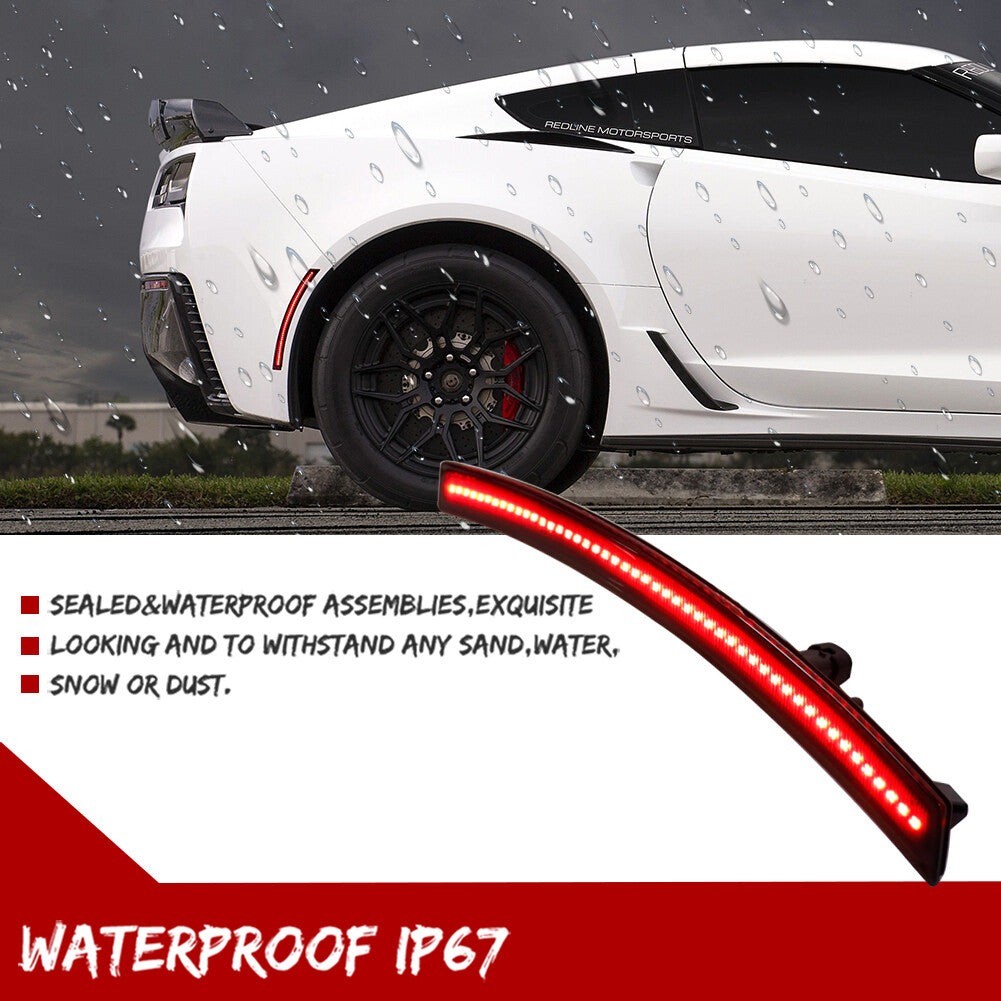Suitable for 2014-19 for Corvette C7 smoked lens rear bumper red LED side marker light- v