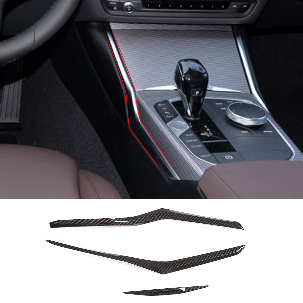 3-Piece Carbon Fiber ABS Shift Gearbox Frame Trim Side Cover for 3 G20 n