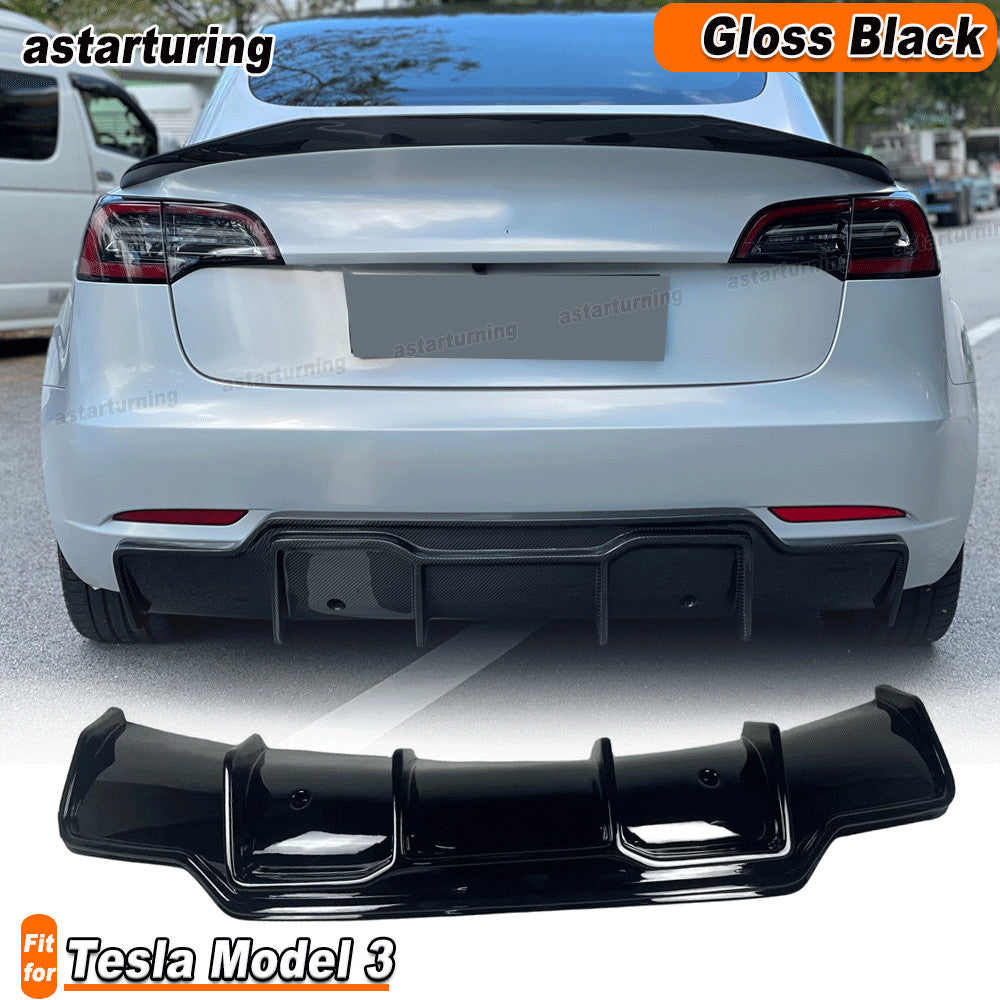 Fit for Tesla Model 3 Sedan 2016-23 Gloss Black Rear Bumper Diffuser Lip Spoiler
