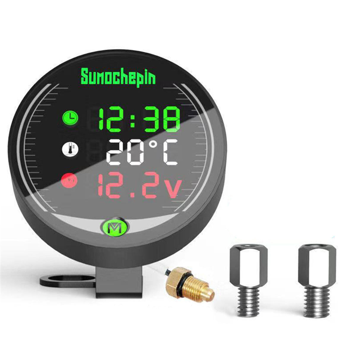 5 in 1 Digital Motorcycle Water Temperature Gauge Voltmeter Clock W/ 18mm Sensor n