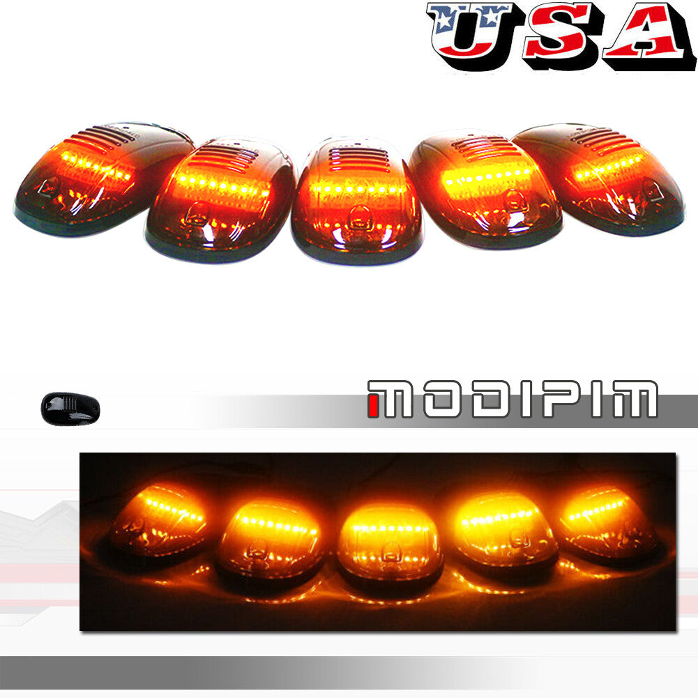 5pcs Smoke Lens Amber LED Cab Roof Marker Lights for for Dodge for GMC for SUV GM - v