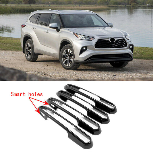 Gloss Black Door Handle Cover Trim for Toyota Highlander 2020-2024 W/ for Smart holes