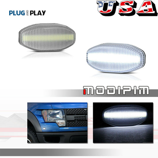 [White LED Bar] Front Fender Light Parking Light Suitable for 10-14 F150 SVT - v