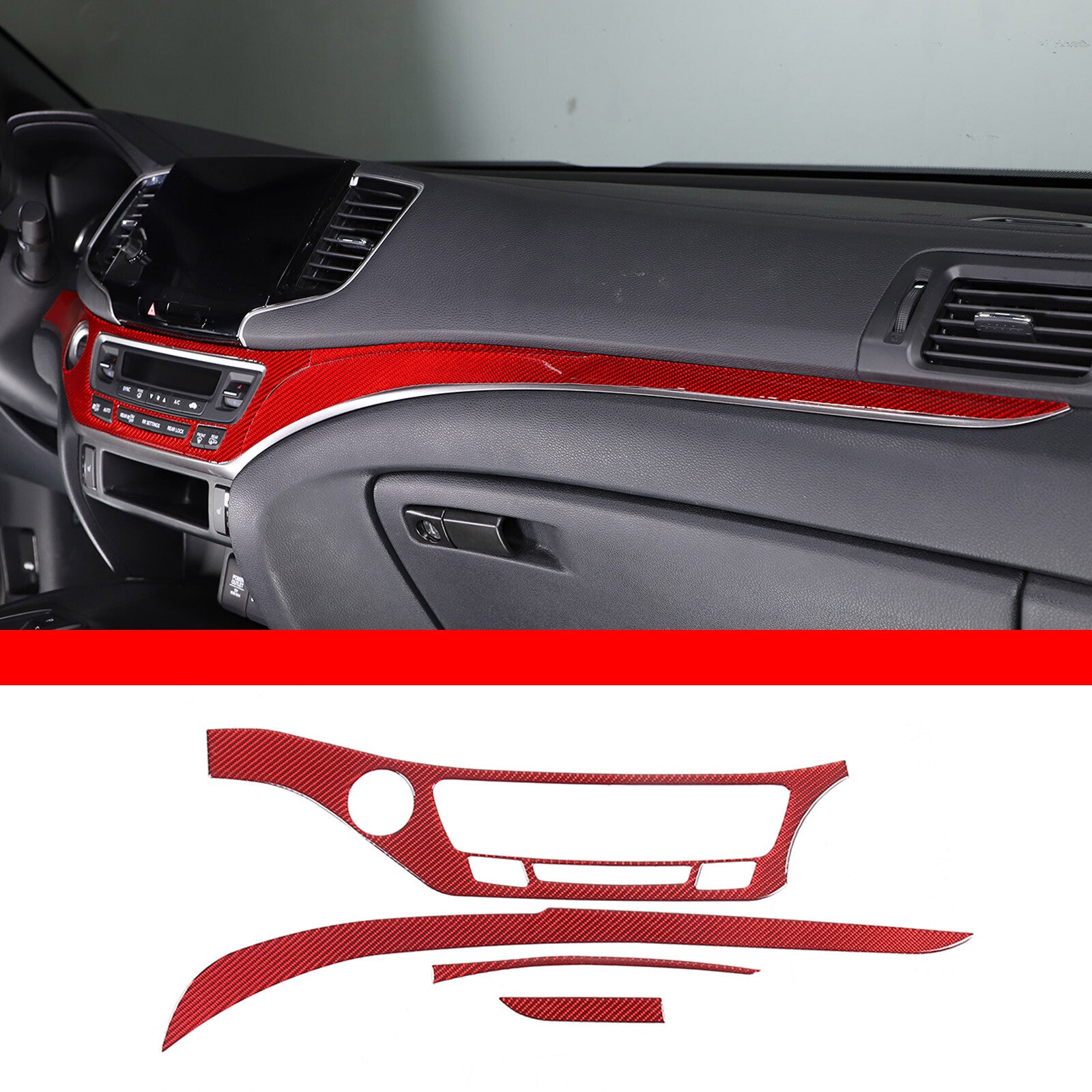 Red carbon fiber dashboard panel cover decorative sticker for Honda Ridgeline Passport Pilot n