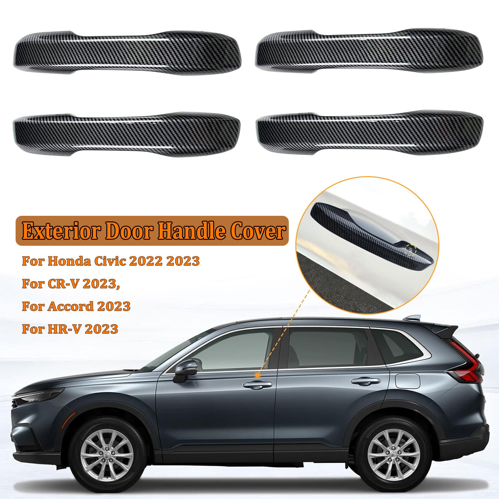 4-piece carbon fiber door handle cover trim for 2022-2024 for Honda for Civic , Accord, CR-V, HR-V