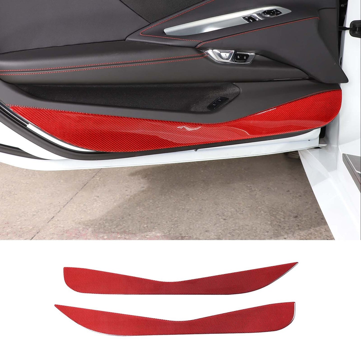 Red carbon fiber door kick guard cover trim for Corvette C8 2020-23