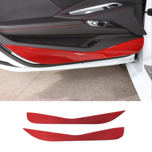 Red carbon fiber door kick guard cover trim for Corvette C8 2020-23