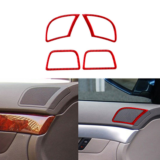 4Pcs Red Door Speakers Frame Trim Carbon Fiber Sticker for Audi for A4 S4 2005-2008