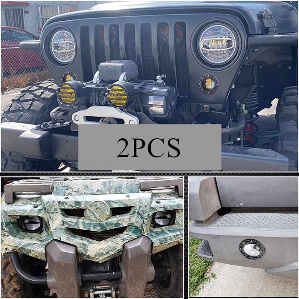 2Pcs 3 Inch Car LED Lens Work Light Flush Mount Dual Color Fog Lamp Waterproof