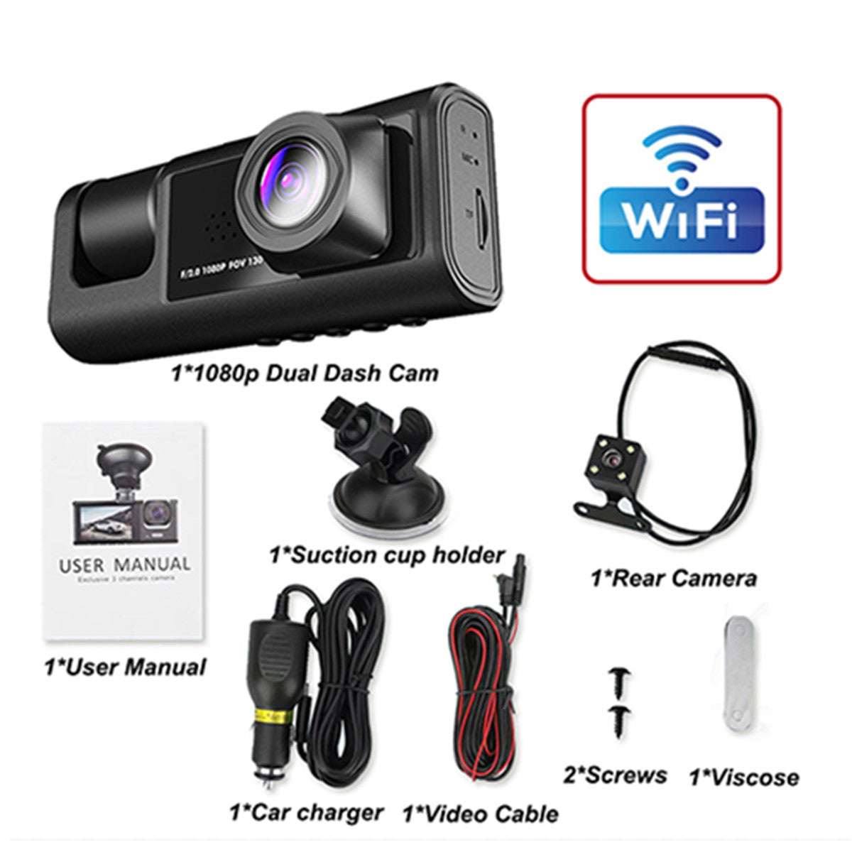 2in 3 Lens Car Dash Cam Front Rear Inside DVR Video Recording Parking Monitor