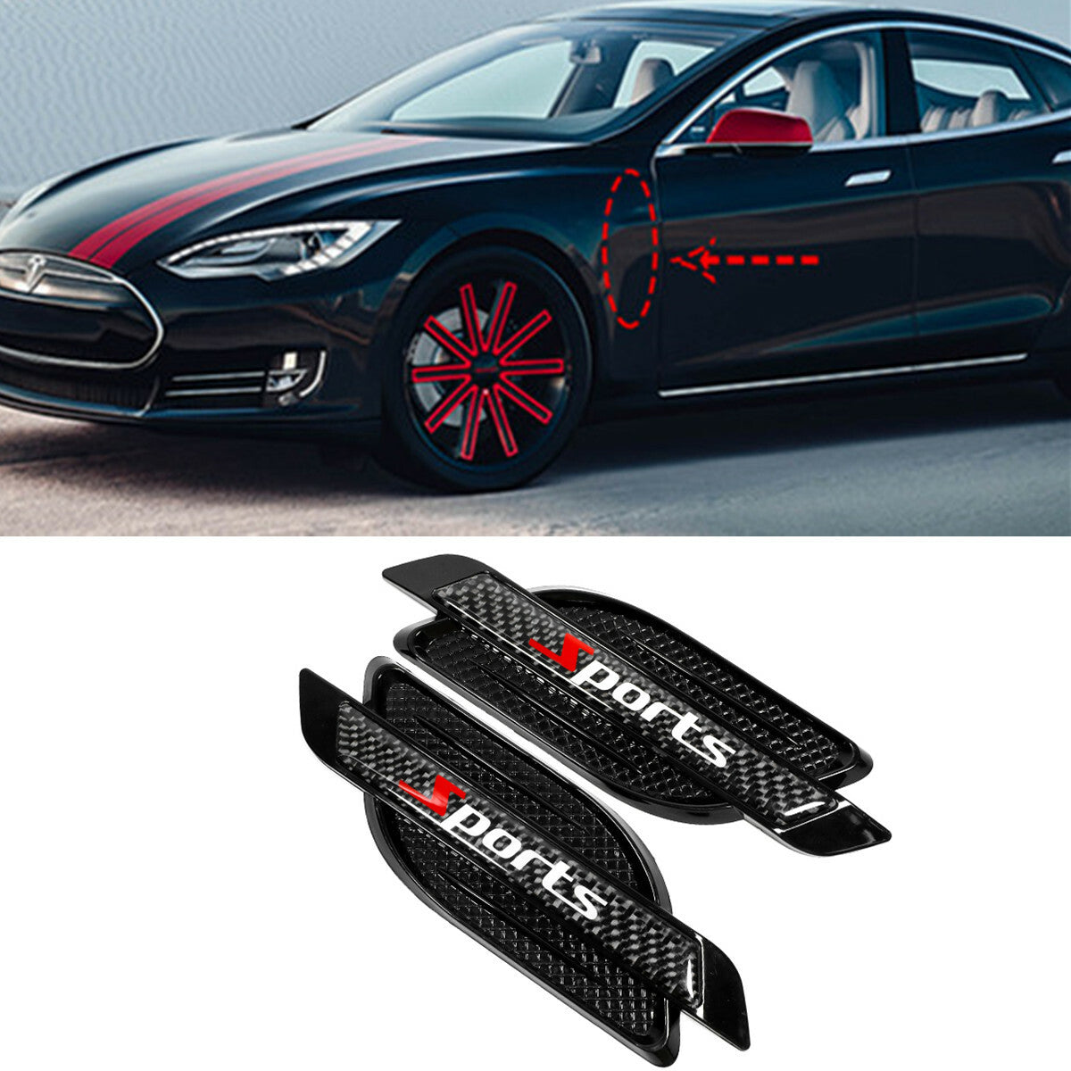 Car Side Fender Air Flow Intake Vent Sticker Decor Cover Carbon Fiber Style 2Pcs