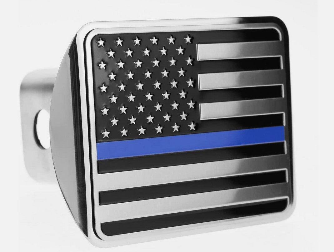 Car mount plug cap trailer tow receiver 2-inch American flag chrome blue  for ford