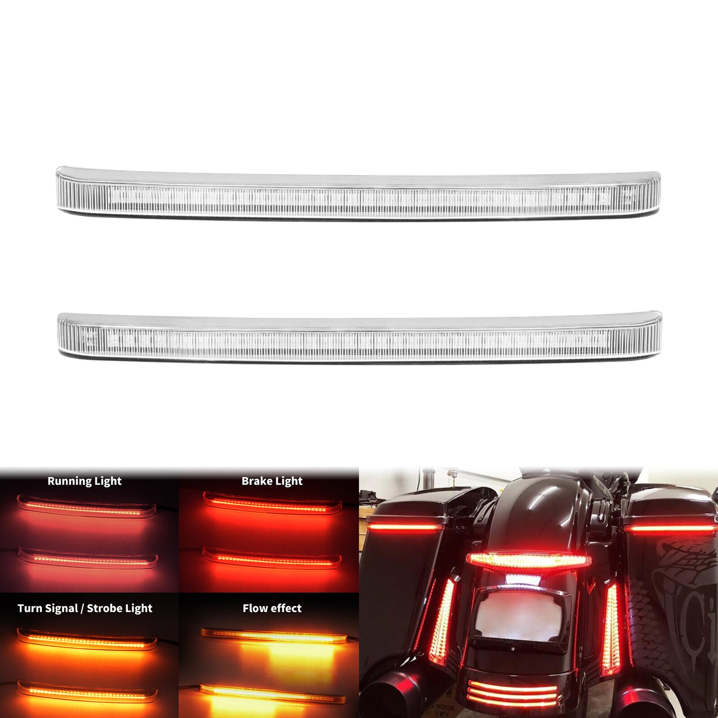 Saddlebag LED Brake Turn Signal Light Clear Lens for Harley Street Road Glides Q