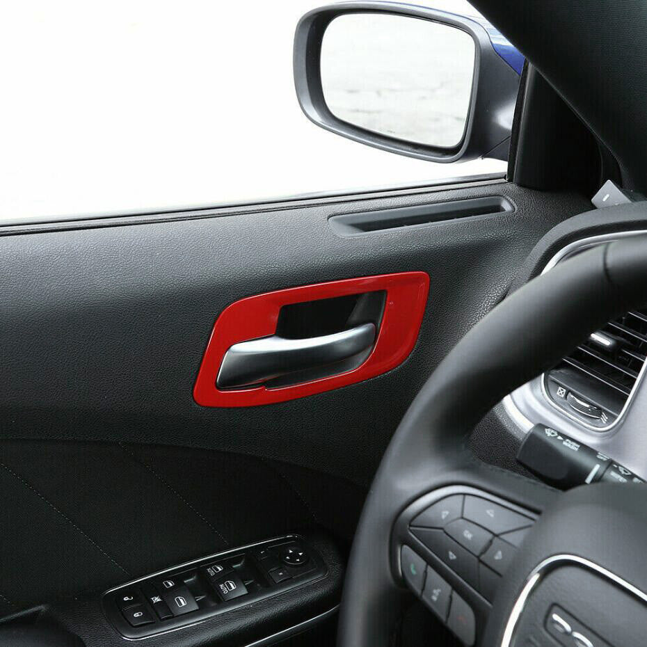 For 2011-2023 for Dodge Charger ABS Red Interior Door Handle Bowl Panel Cover Trim4* v