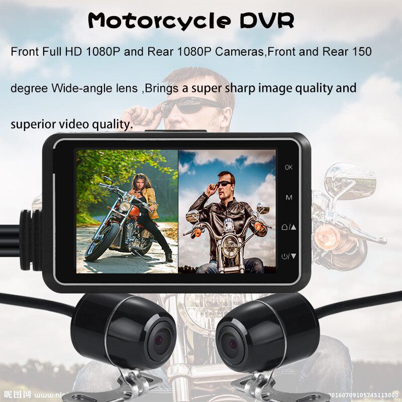 1-piece motorcycle 3-inch LCD waterproof dual-lens DVR camera recorder kit - n