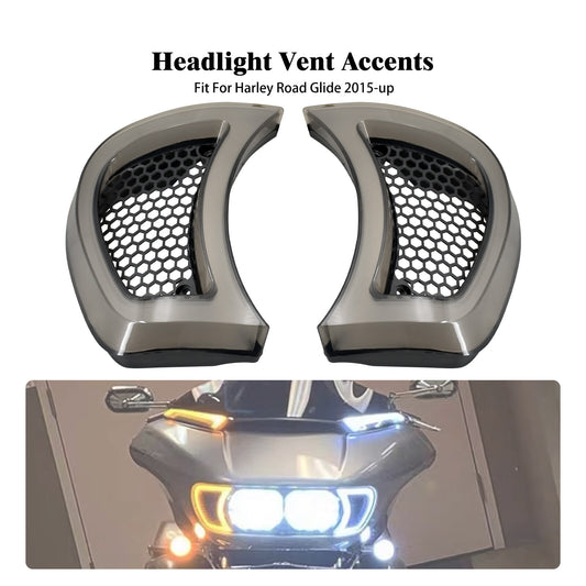 Headlight Vent Accent w/ Smoke Lens LED Light Fit for Harley Road Glide 15-2023 Q