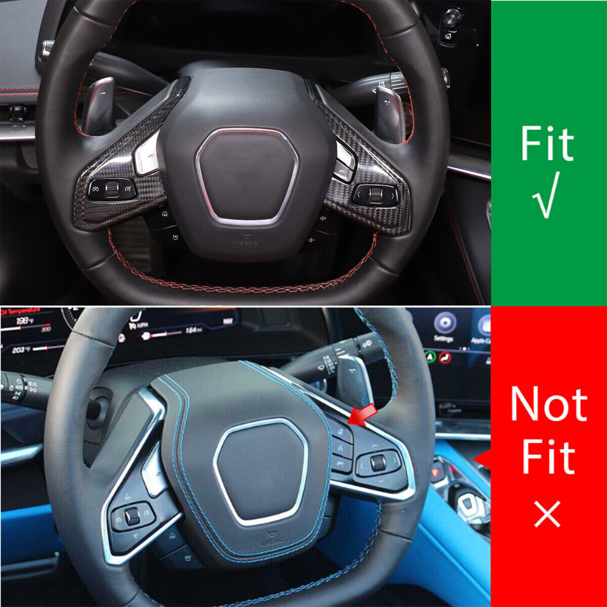 2¡ÁRed Carbon Fiber Steering Wheel Button Cover for Chevrolet for Corvette C8 2020-23