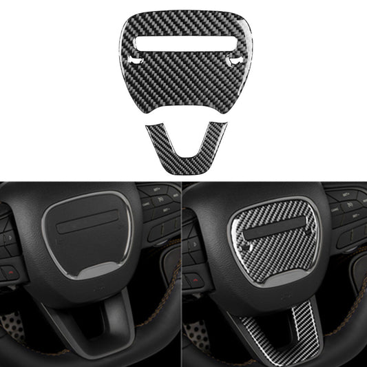 2Pcs Steering Wheel Trim Cover Decor Carbon Fiber for Dodge Charger 2015-2021