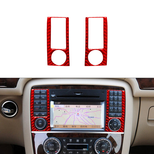2X Red Carbon Fiber Central Control Button Trim for Mercedes R-Class 2009-2012