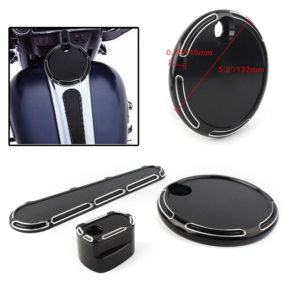 Fuel Tank Door Dash Track Insert Ignition Cap Fit for Harley Touring 2014-2018 Black Q