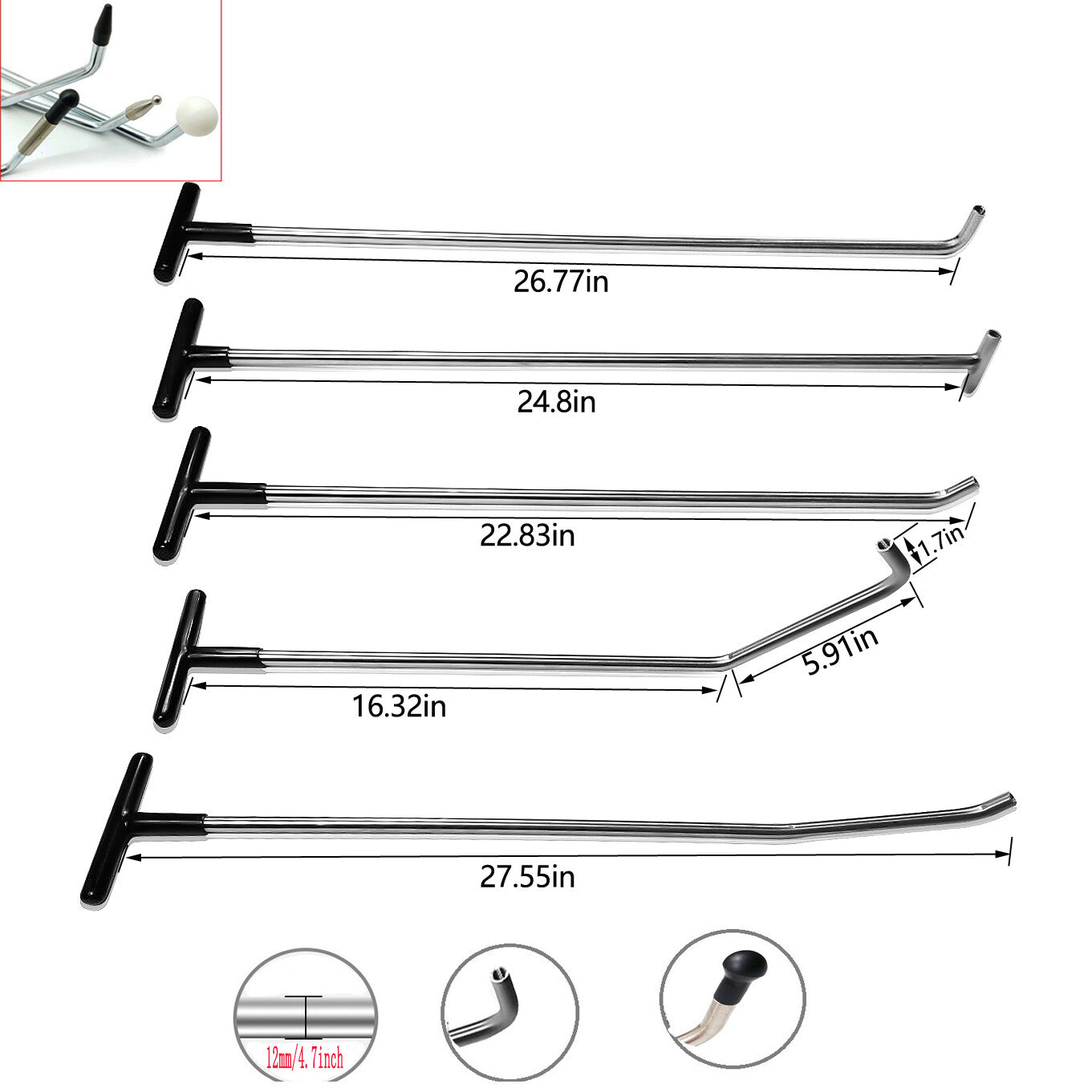 Dent Removal Rods Hook Tools Push Crowbar Black Car Paintless Dent Repair Tool v