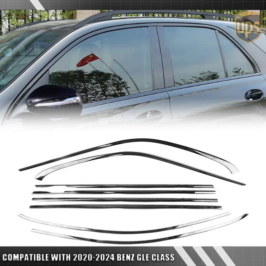 8 Pcs Car Window Sill Molding Strip Cover Trim Black for Mercedes-Benz GLE 21~24