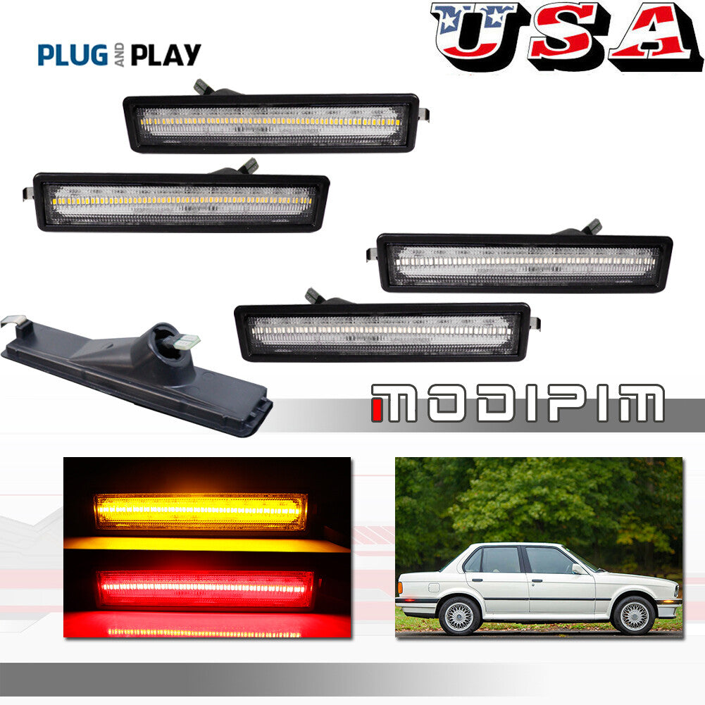 For 1984 - 91 for E30 3 Clean Lens LED Side Marker Lights Front and Rear Kit - v