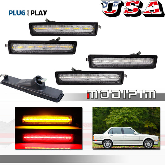 For 1984 - 91 for E30 3 Clean Lens LED Side Marker Lights Front and Rear Kit - v