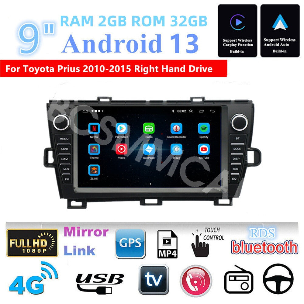 Fit for Toyota Prius 2010-2015 LHD Car Stereo Radio Android 13 GPS WIFI BT 2+32G