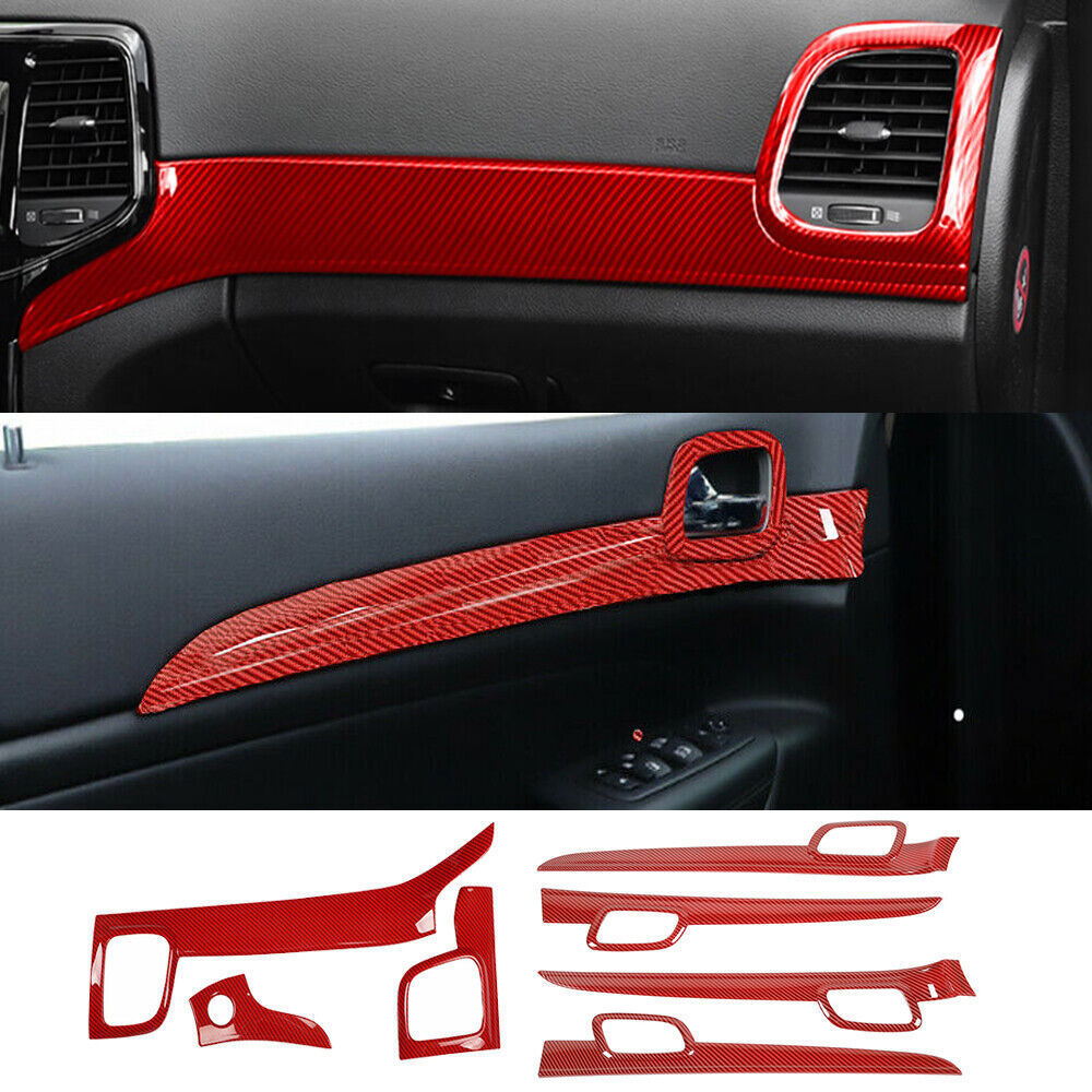 for Jeep Grand Cherokee 11-21 Dashboard PanelDoor Handle Cover ABS Red Carbon