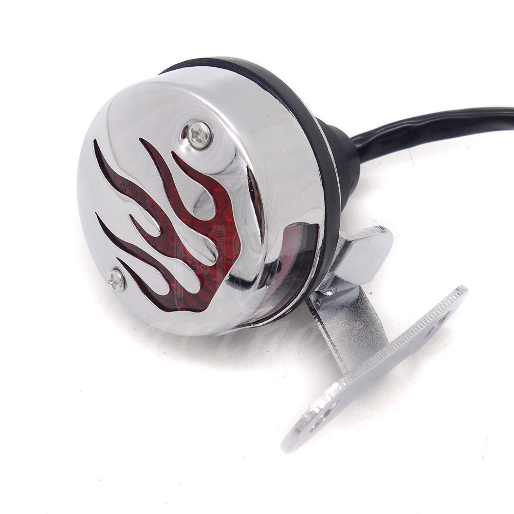 Chrome LED Vintage Flame Tail Brake Rear Light For Cafe Bobber Cruiser Chopper Q