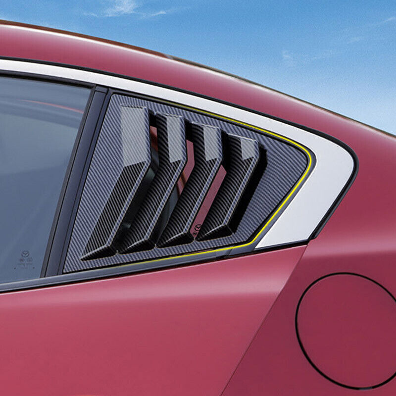 2X Carbon Fiber Rear Window Louvers Shutters Trims for Mazda 3 Axela Sedan 19-23