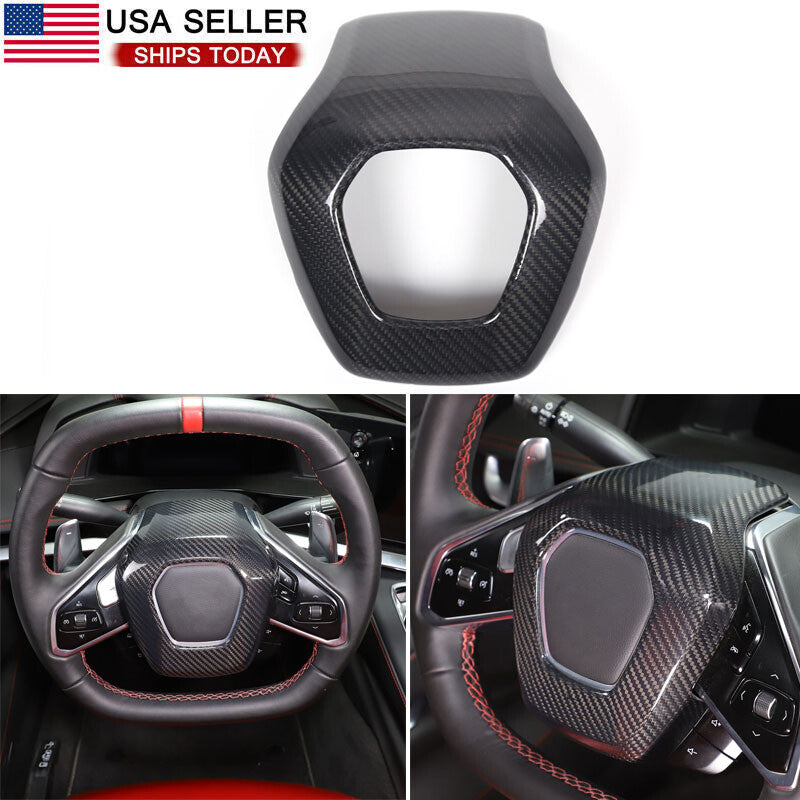 Carbon fiber inner steering wheel center wrap cover for Corvette C8 2020-23- n