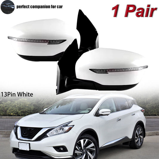 1. Dual-side door rearview mirrors, 13-pin white, suitable for Nissan Murano 2015-2019.