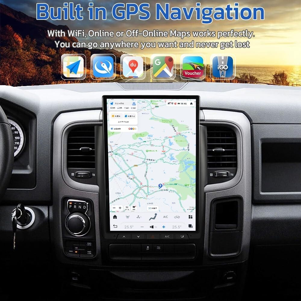 14.4 Android 13 for Tesla Vertical Screen CarPlay GPS Radio for Dodge for Ram 2013-2019