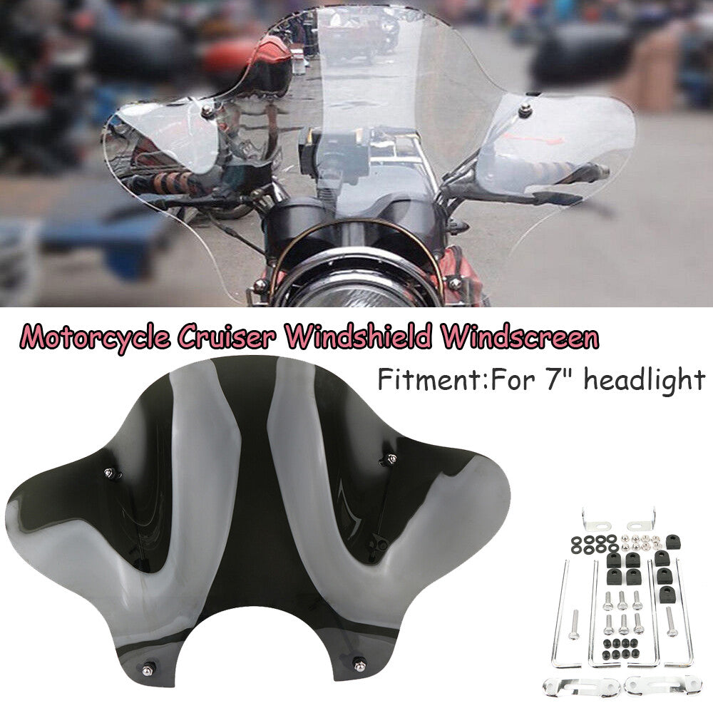 Motorcycle Screen Windscreen Windshield Smoke 7 For Cruiser Universal Headlight