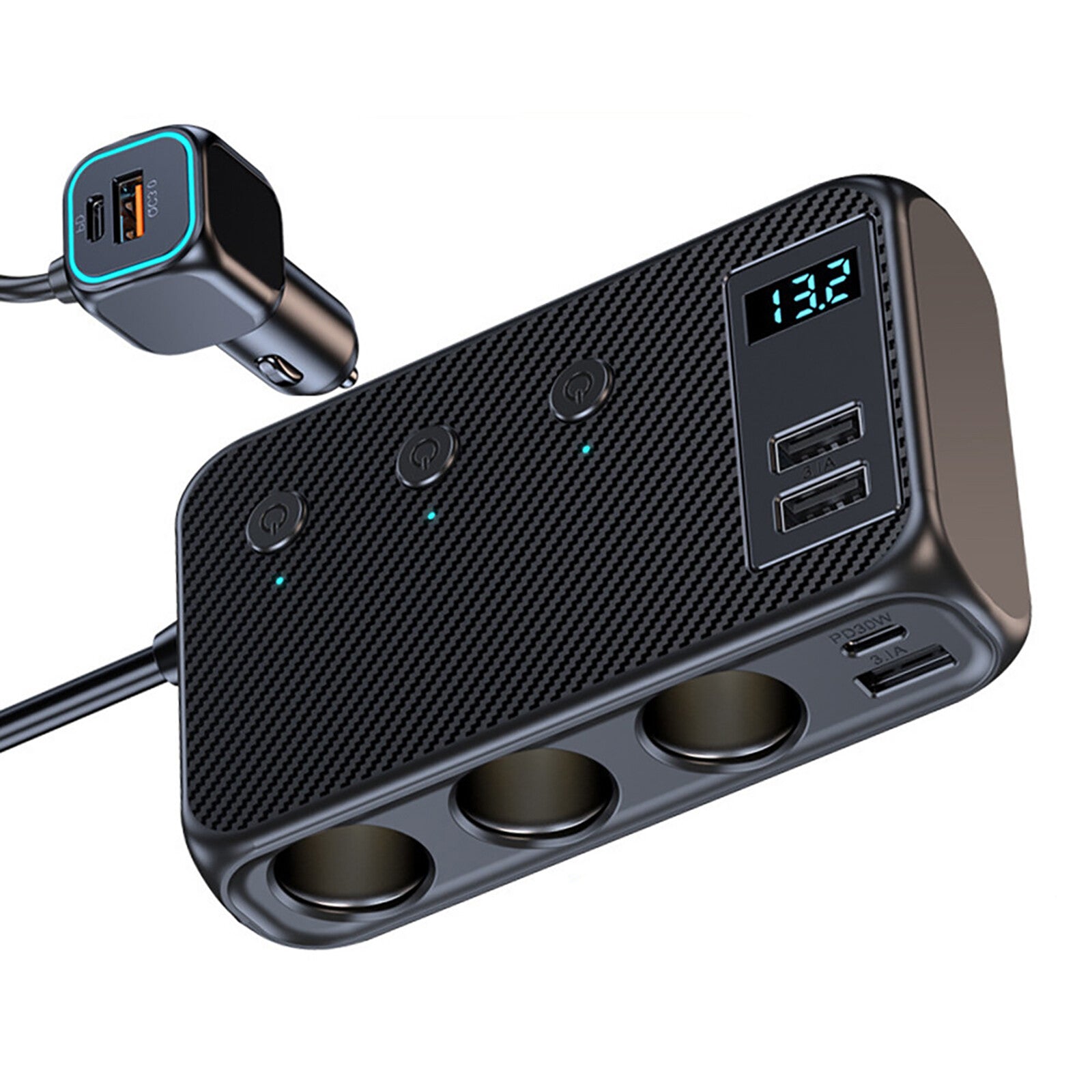 Car 12V Cigarette Lighter Socket Splitter USB-C Fast Charger Power Adapter