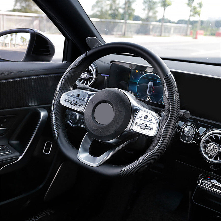 38cm Car Steering Wheel Booster NonSlip Cover Carbon Fiber Look Protect Interior Q