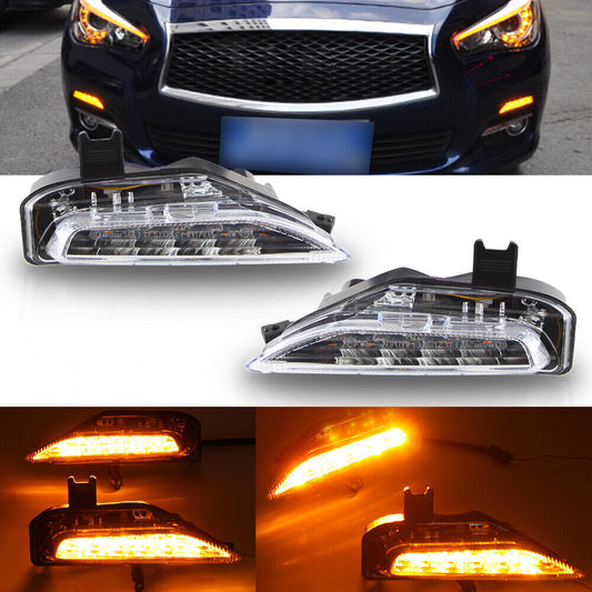 Front Fog Light Bumper LED Turn Signal Lamps for Infiniti Q50 Sport 2014-2019