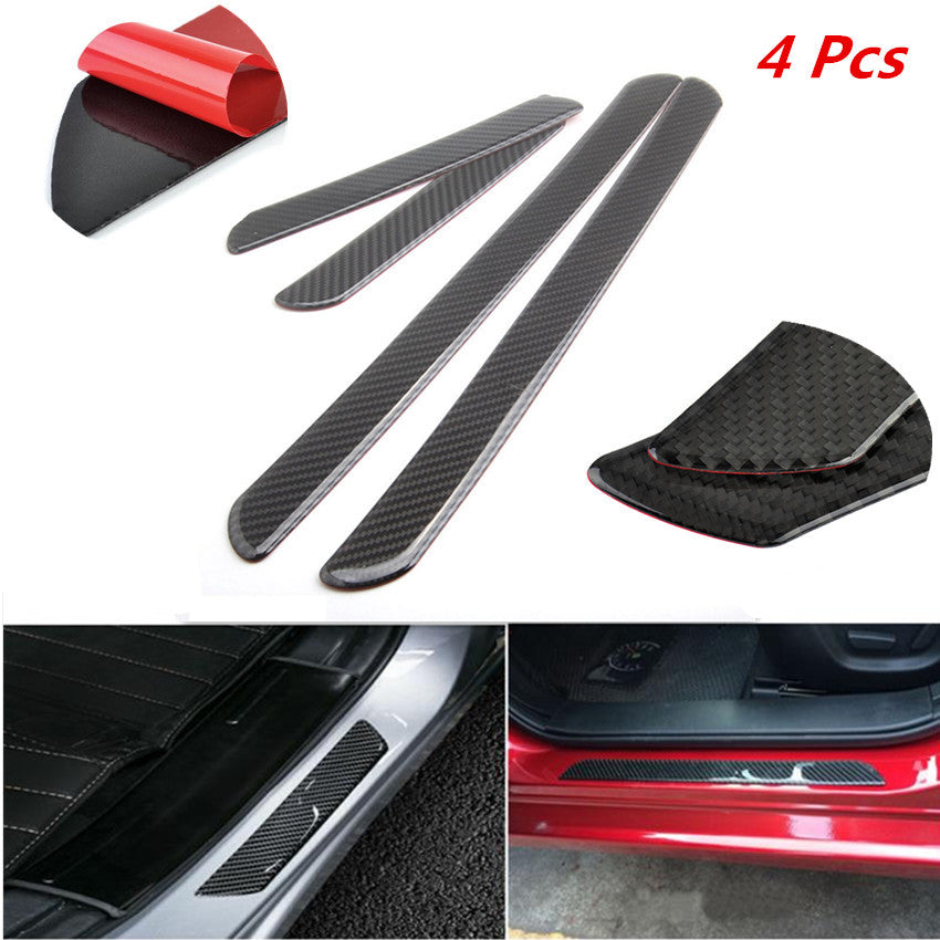 4x Car Carbon Fiber Scuff Plate Door Sill Pedal Cover Panel Step Protector Strip