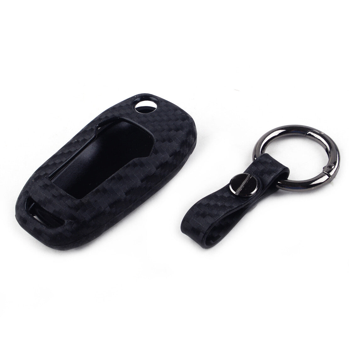 Black Carbon Fiber Silicone Key Chain Cover Fob Fit for Ecosport 250 v