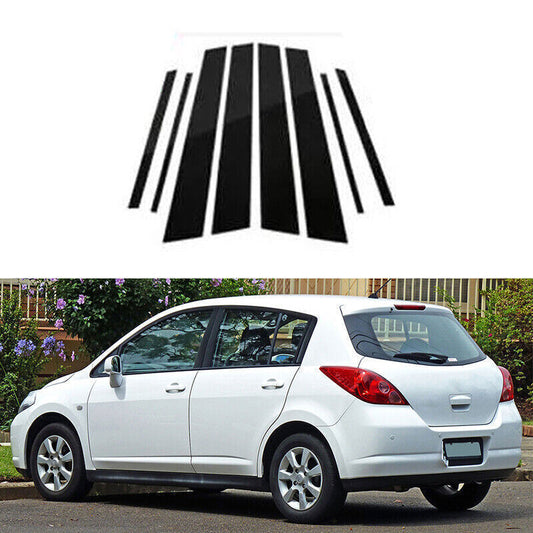 for Nissan Tiida Hatchback 2005-10 Piano Black Pillar Posts Door Window Trim 8P