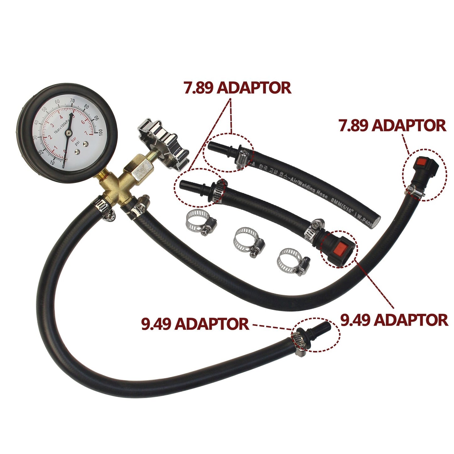 Quick-connect fuel injection pump pressure tester with valve 0 ~ 100 PSI