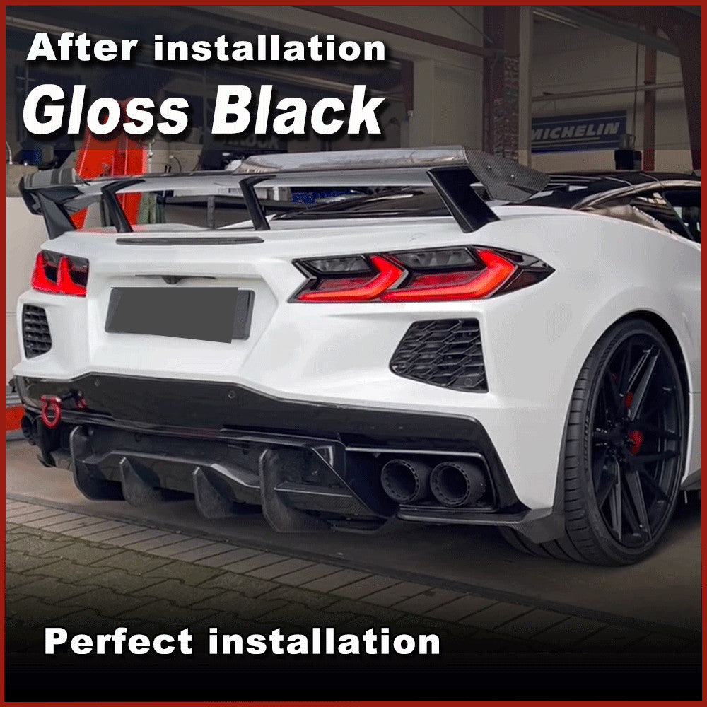 for Chevrolet for Corvette C8 Stingray 20-24 Gloss Black Rear Bumper Splitters Fins