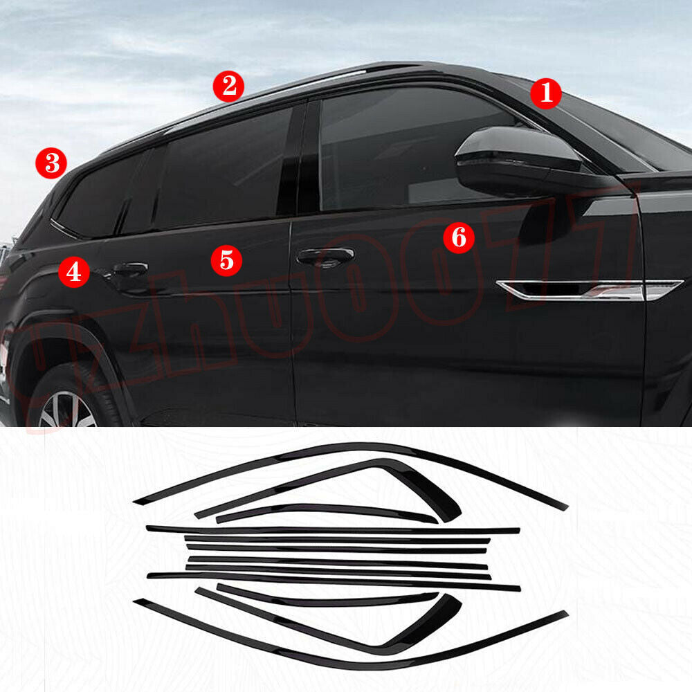 for Volkswagen Atlas 2021-2022 Glossy Black Door Window Frame Sill Molding Trim