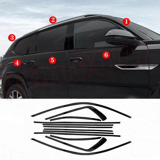 for Volkswagen Atlas 2021-2022 Glossy Black Door Window Frame Sill Molding Trim