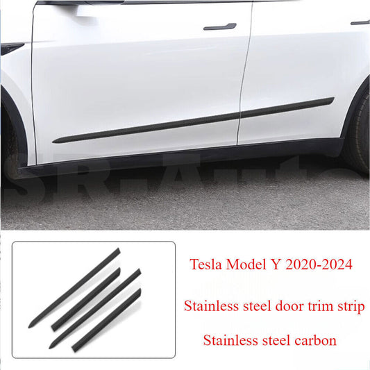 ForTesla for Model Y 2020-2024 Carbon Fiber Steel Side Door Body Molding Sill Guard n
