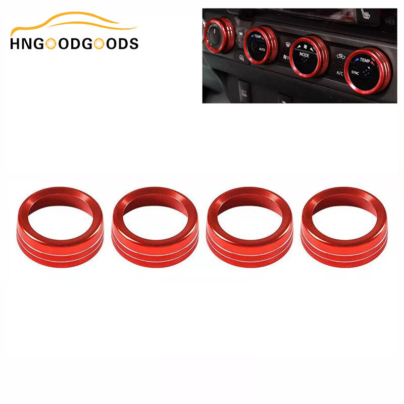 Red AC air conditioning switch, audio CD player, button knob cover decoration for Toyota Tacoma