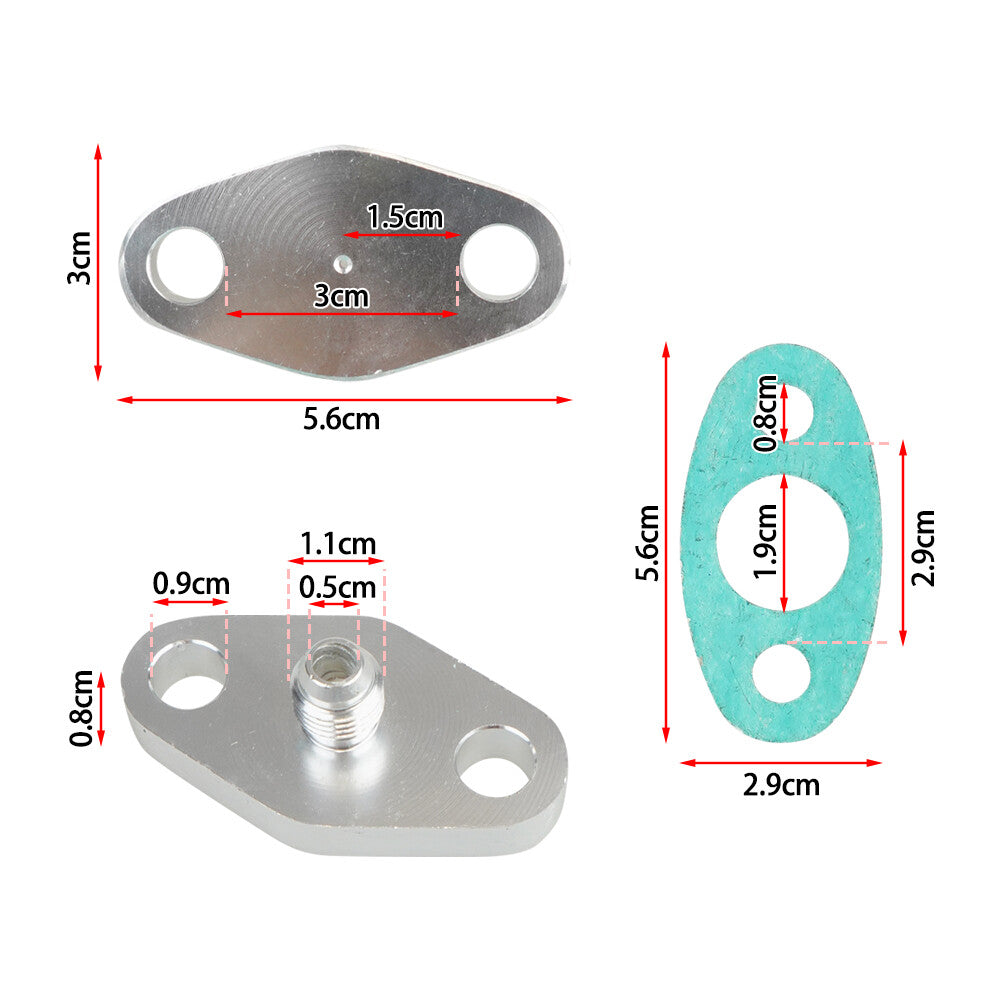 For T3, T4, T04B Turbo Oil Return Drain Flange Gasket AN4 Fitting Adapter Kit