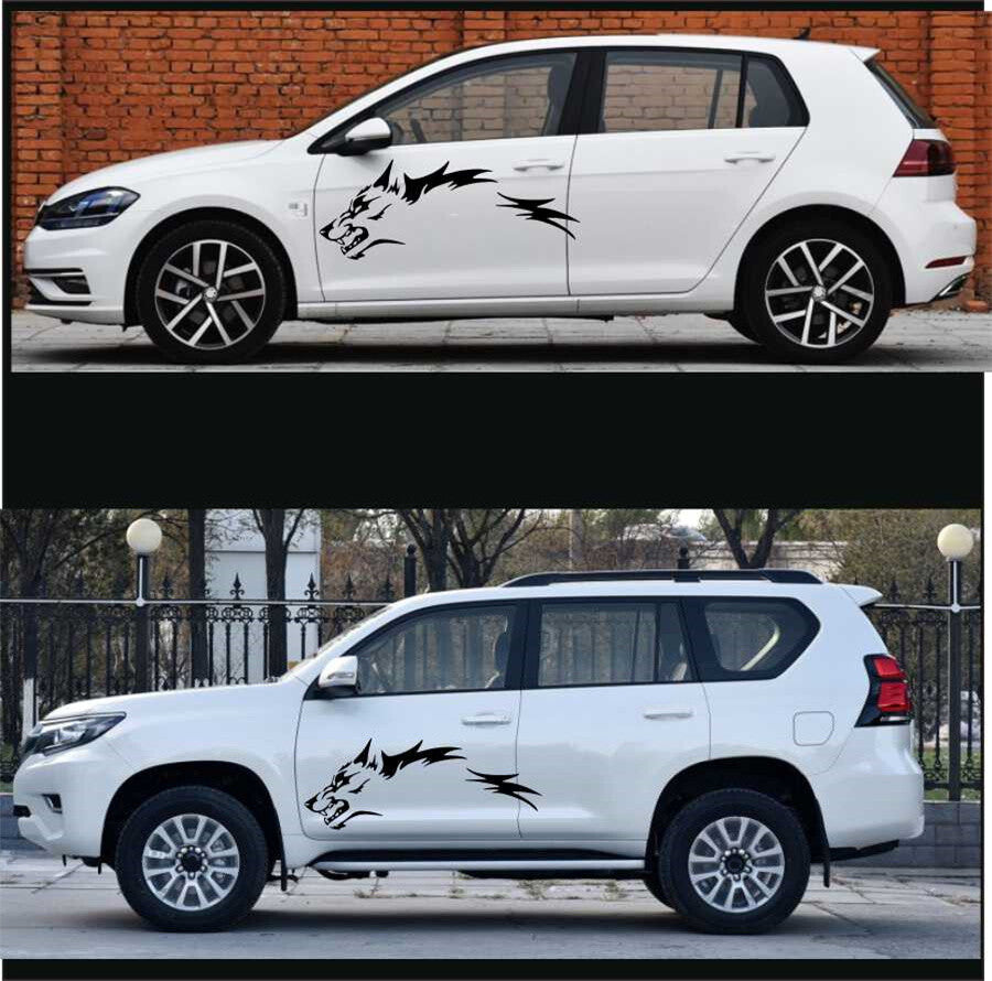 2PCS Black Car Stickers Running Wolf Vinyl Decals Door Side Pickup Vehicle Truck Q